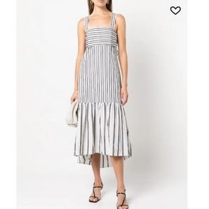 THEORY Ventura Striped Tie-Back Poplin Midi-Dress, black and white size small